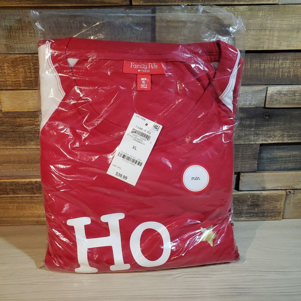 NEW Macys Family PJs Mens XL Red Matching Pajama Set Ho Shirt Ornaments Pants